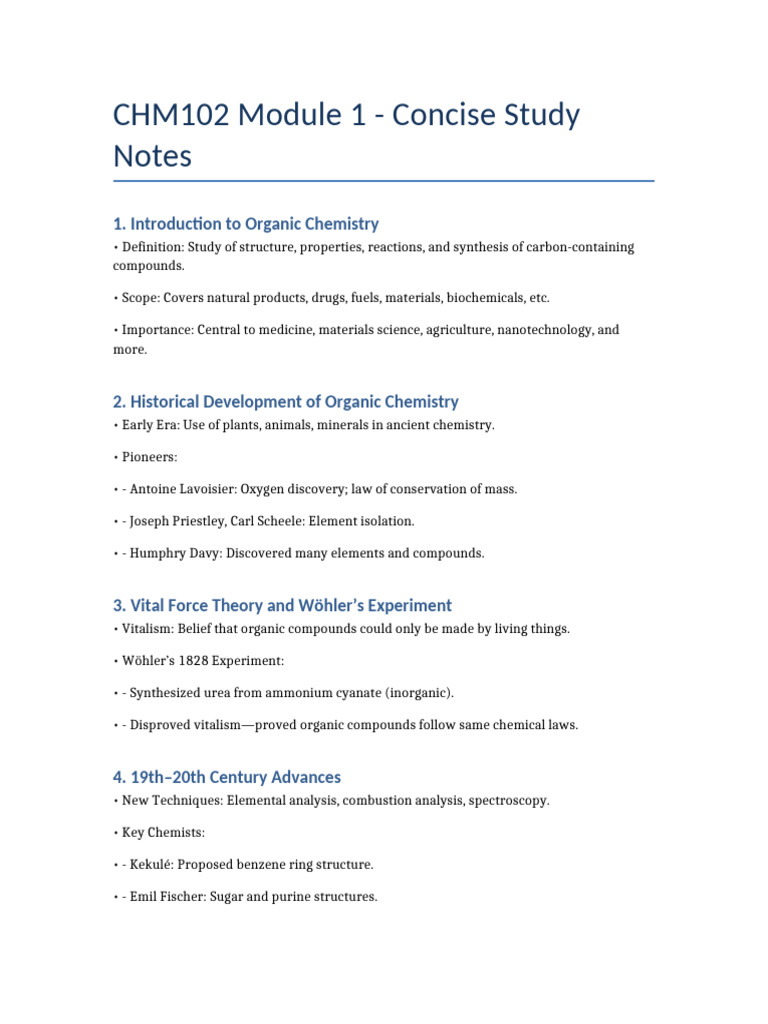 CHM102 Module1 StudyNotes | PDF | Chemistry | Organic Chemistry