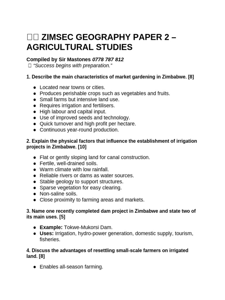 ZIMSEC Geography: Agricultural Studies Guide | PDF | Agriculture ...