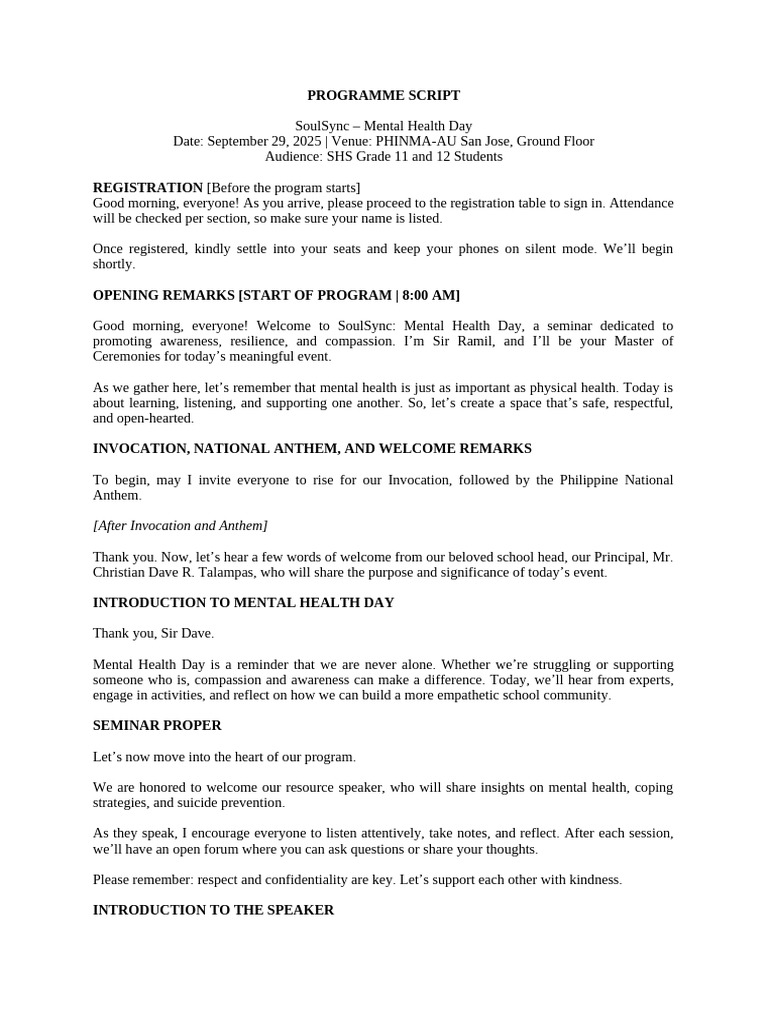 MC Script | PDF | Mental Health | Behavioural Sciences