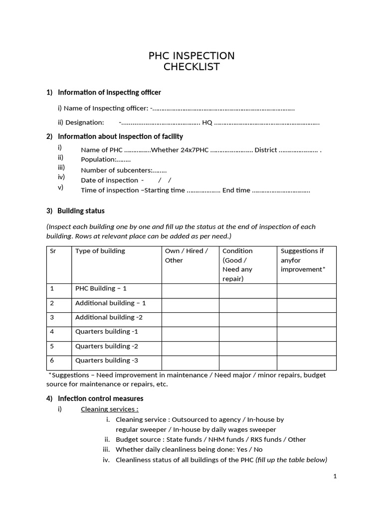 PHC Inspection Checklist Overview | PDF