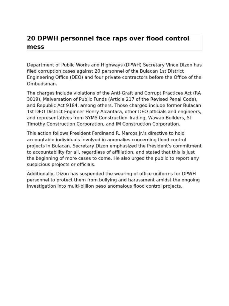 DPWH Personnel Charged in Corruption Case | PDF