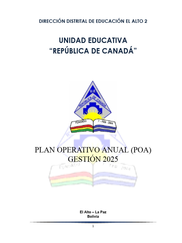 Plan Operativo Anual 2025 - U.E. República de Canadá | PDF | Enseñando ...