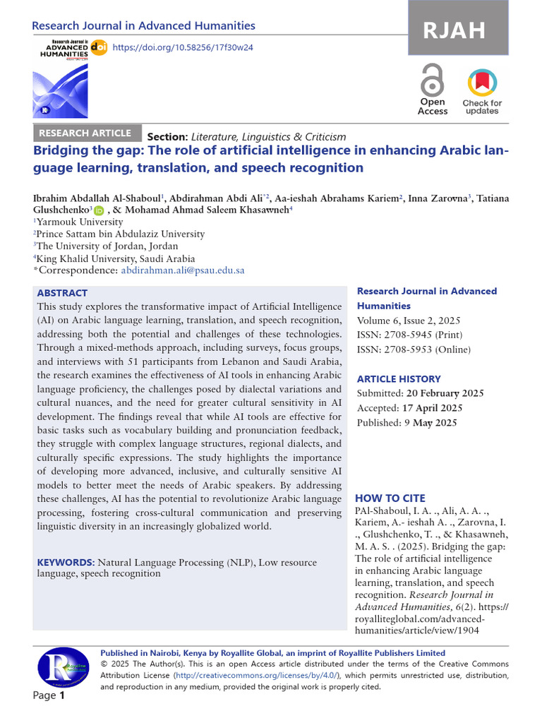 AI's Impact on Arabic Language Learning | PDF | Arabic | Artificial ...