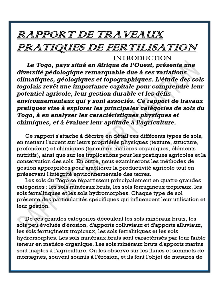 Analyse des sols agricoles au Togo | PDF | Sol (pédologie) | Matériaux ...
