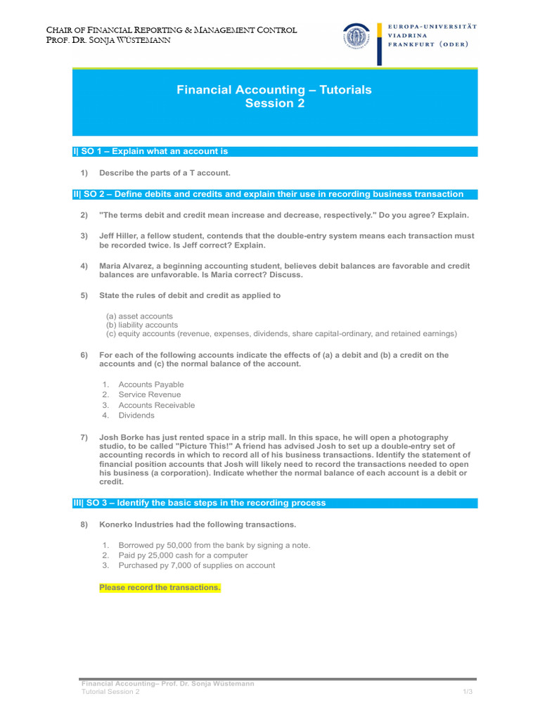 Financial Accounting Tutorial Session 2 | PDF | Debits And Credits ...