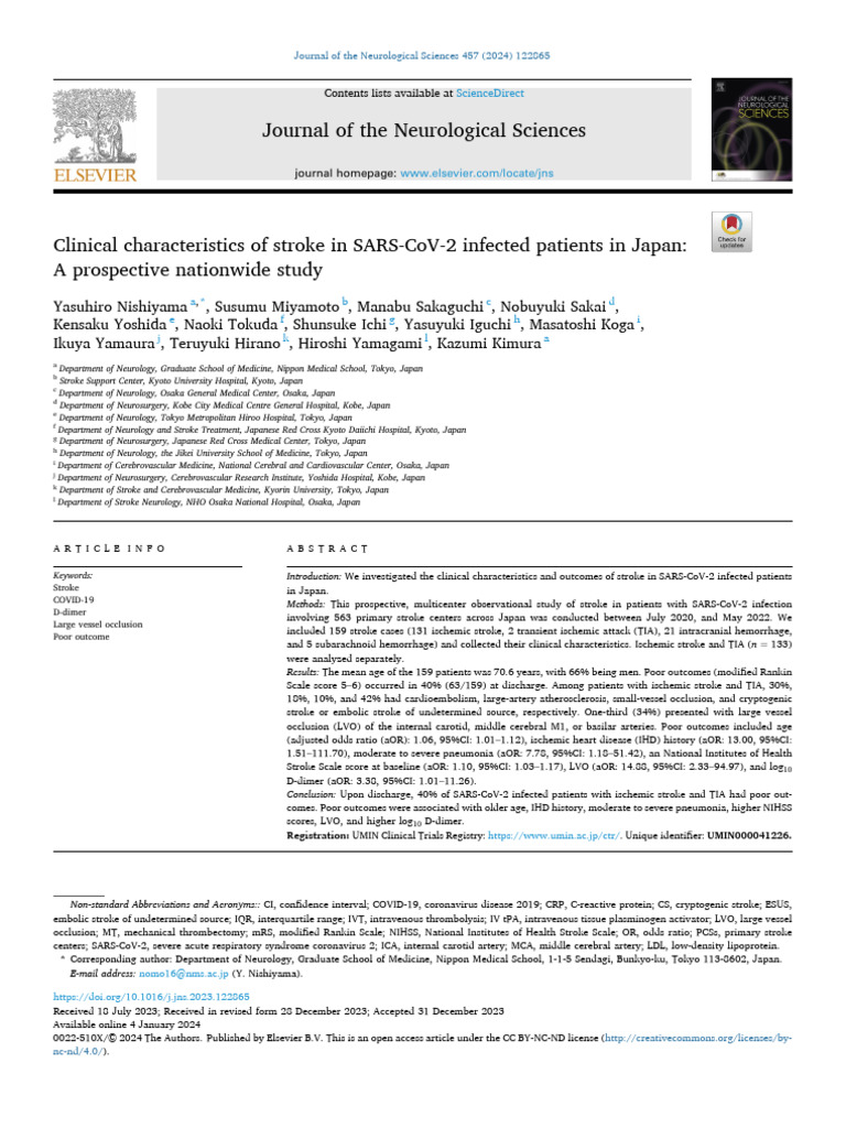 Clinical Characteristics of Stroke in SARS CoV 2 I | PDF | Stroke ...
