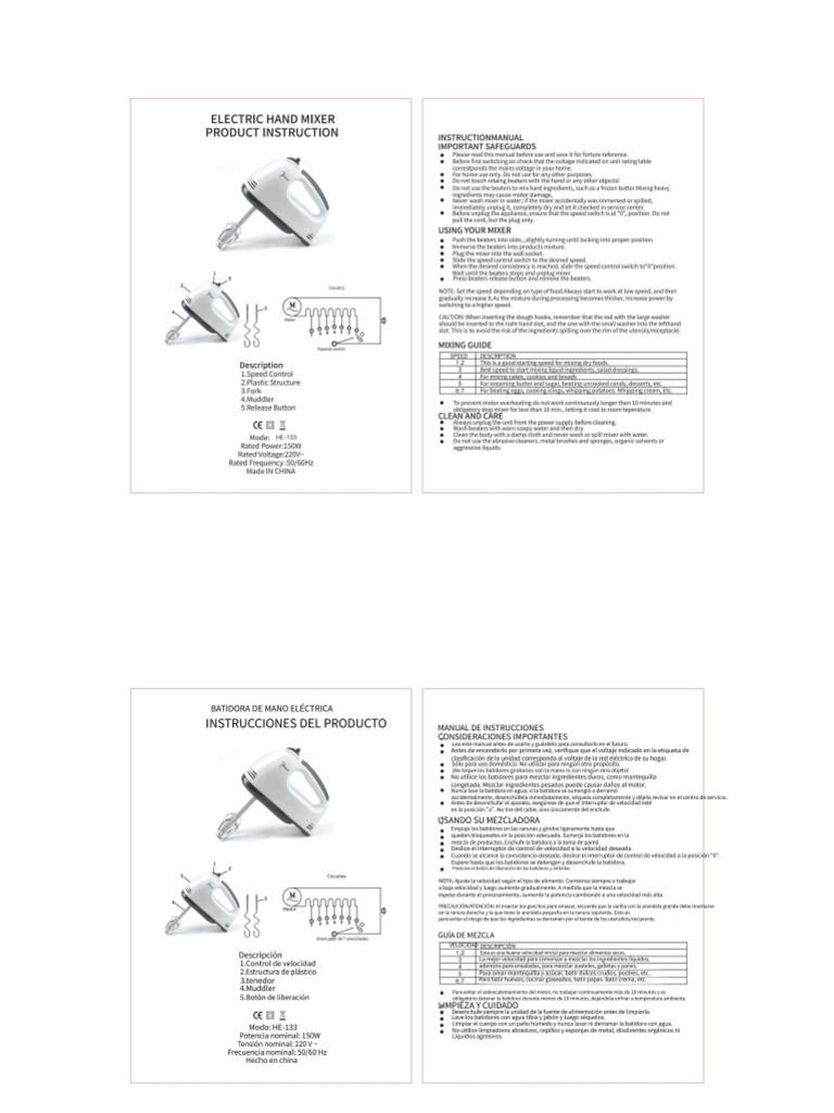 Hand Mixer Manual | PDF