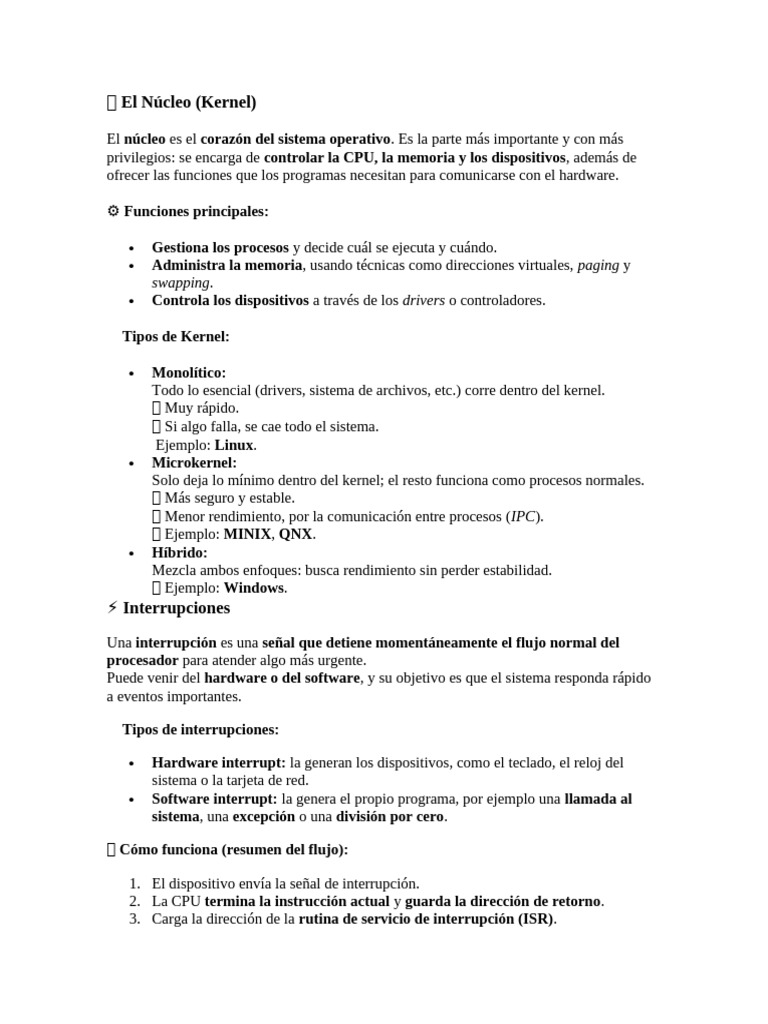 Partes del Sistema Operativo: Núcleo y iOS | PDF | Kernel (sistema ...