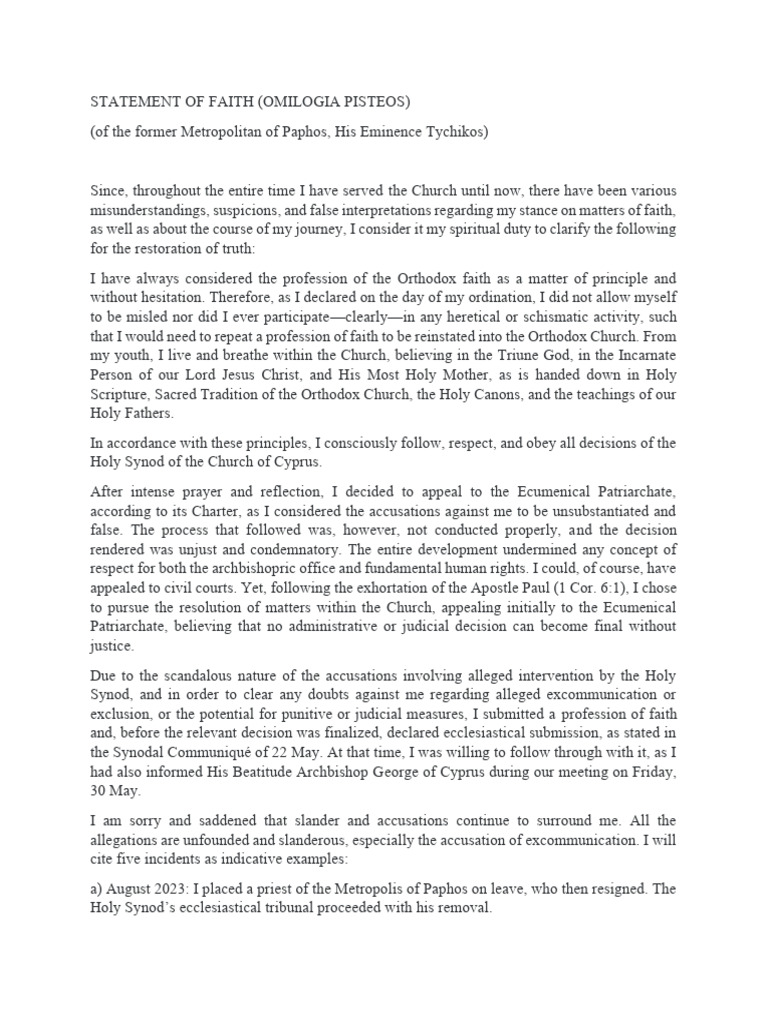 Tychikos' Statement of Faith | PDF | Eastern Orthodox Church | Catholic ...
