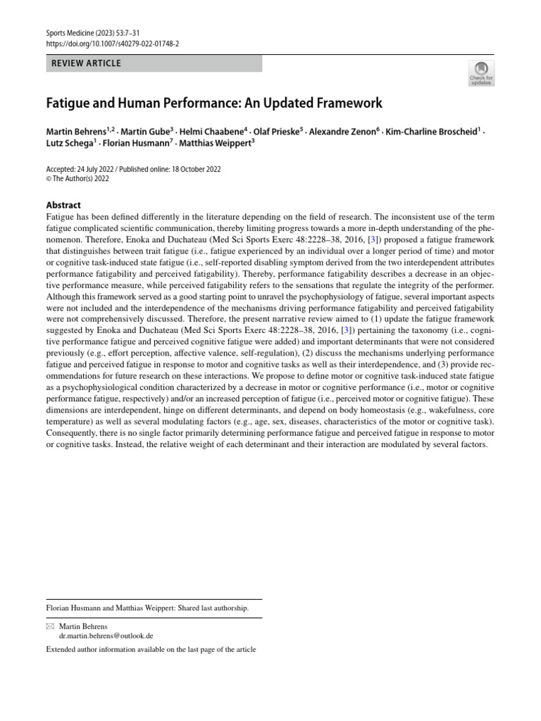 Updated Framework for Fatigue in Performance | PDF | Skeletal Muscle ...