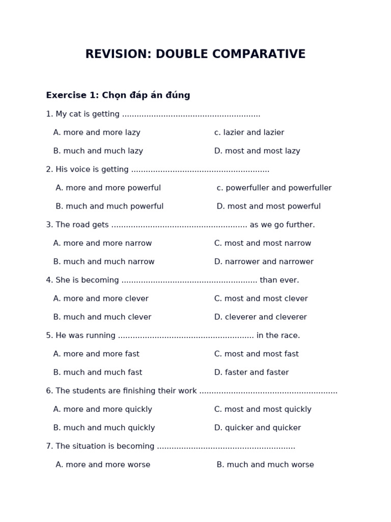Double Comparative Exercises and Corrections | PDF