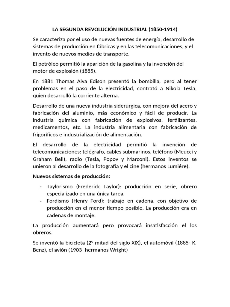 Impacto de la Segunda Revolución Industrial | PDF | Producción en masa ...