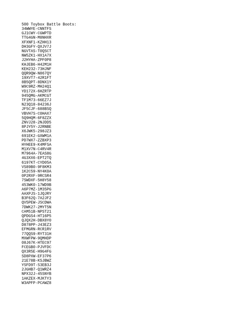500 Unique Toybox Item Codes | PDF | Operating System Technology | Booting