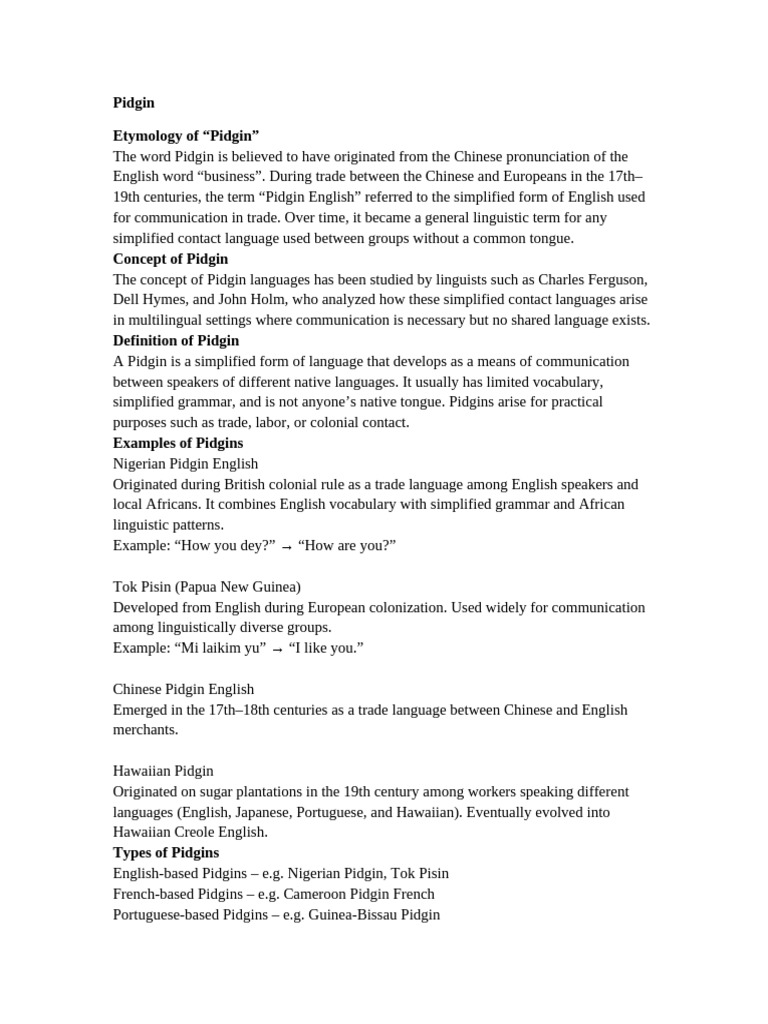 Understanding Pidgin Languages: Origins & Features | PDF ...