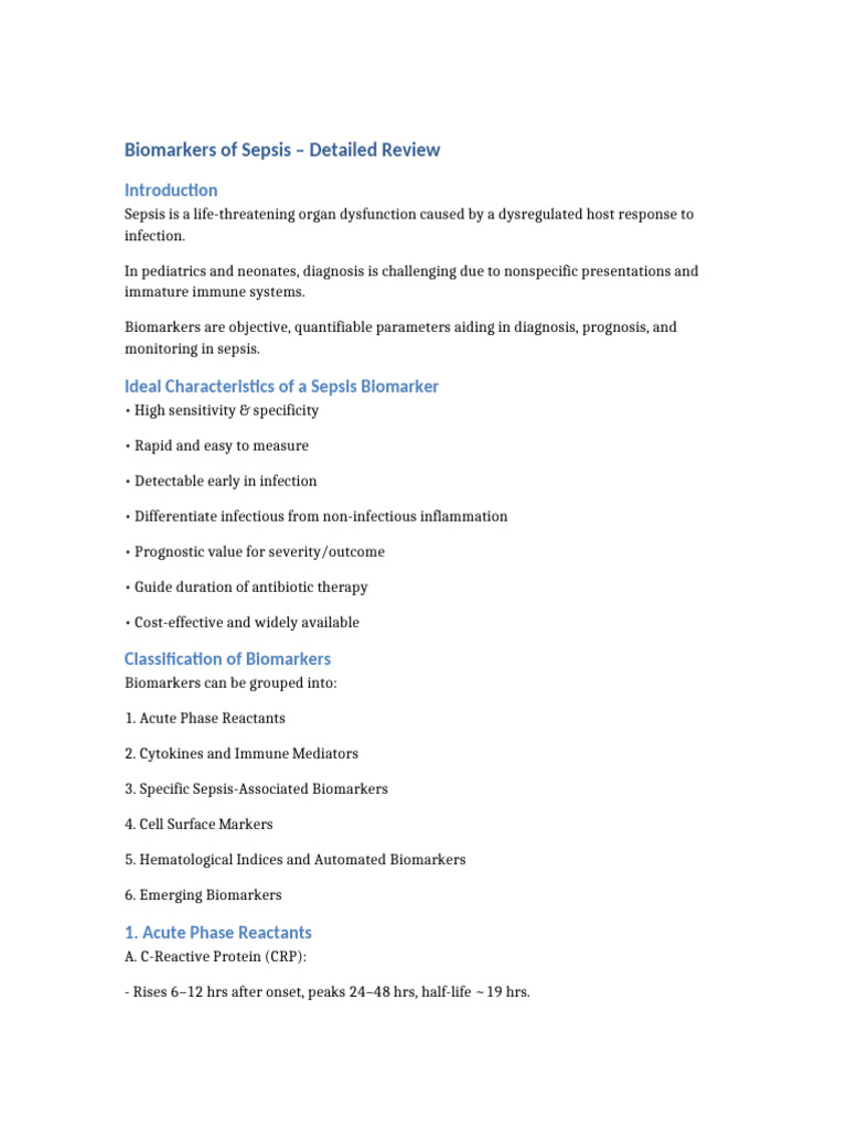 Biomarkers of Sepsis Detailed | PDF | Sepsis | C Reactive Protein
