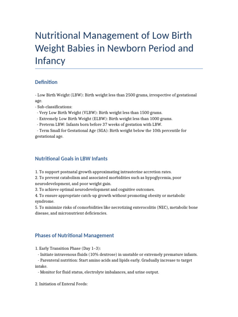 Nutritional Care for Low Birth Weight Infants | PDF | Low Birth Weight ...