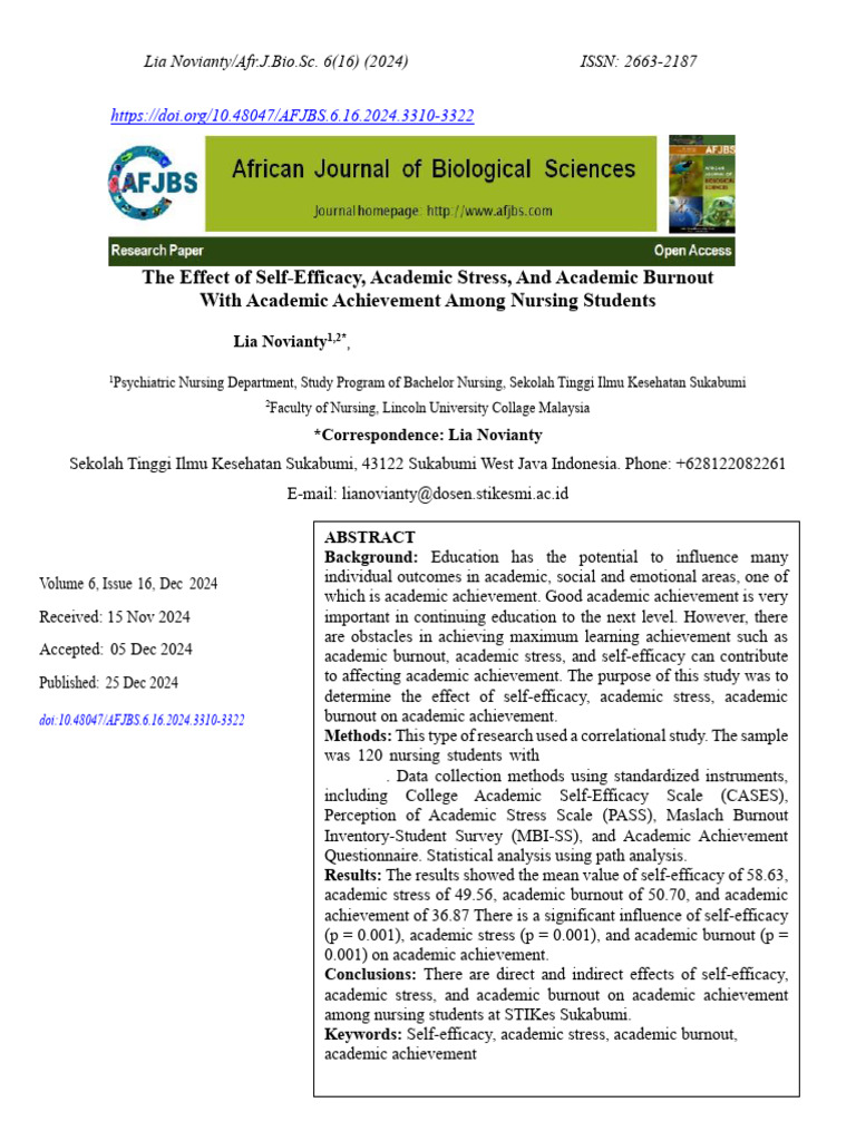 The Effect of Self-Efficacy, Academic Stress, and Academic Burnout With ...