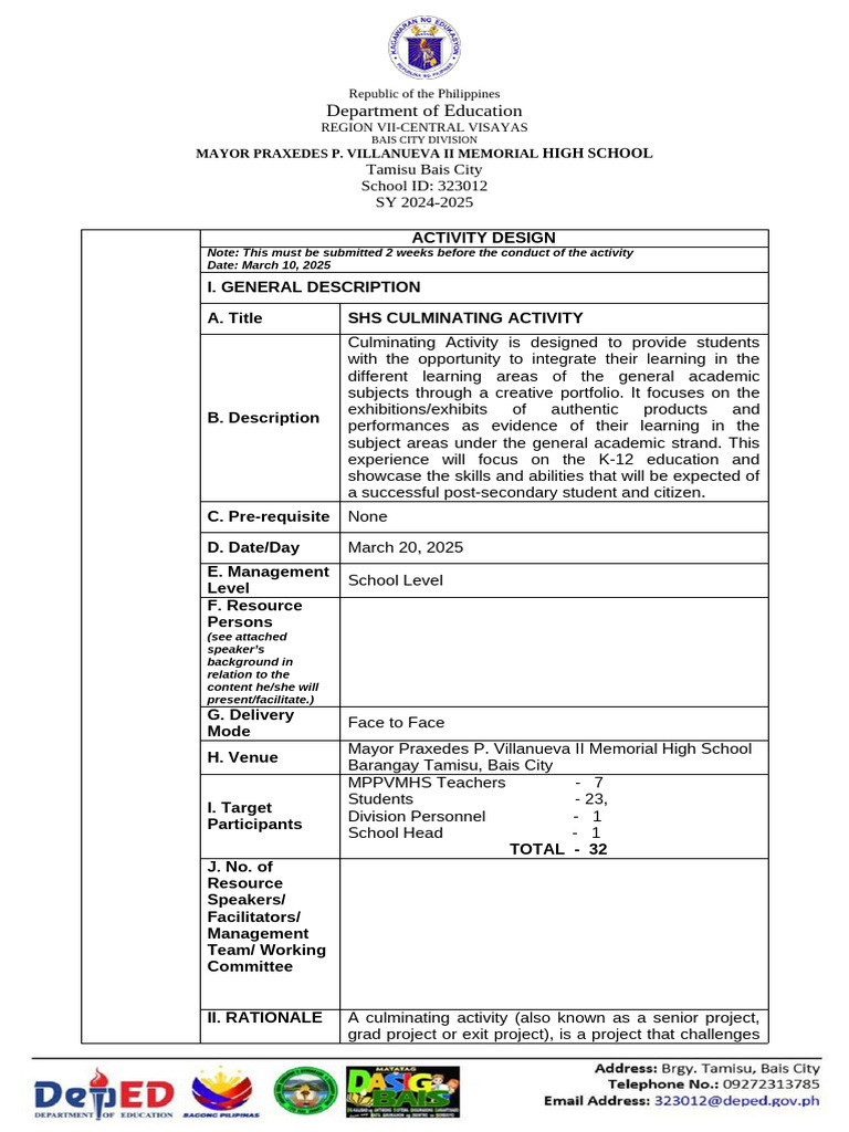 SHS Culminating Activity Design 2025 | PDF | Cakes | Cooking