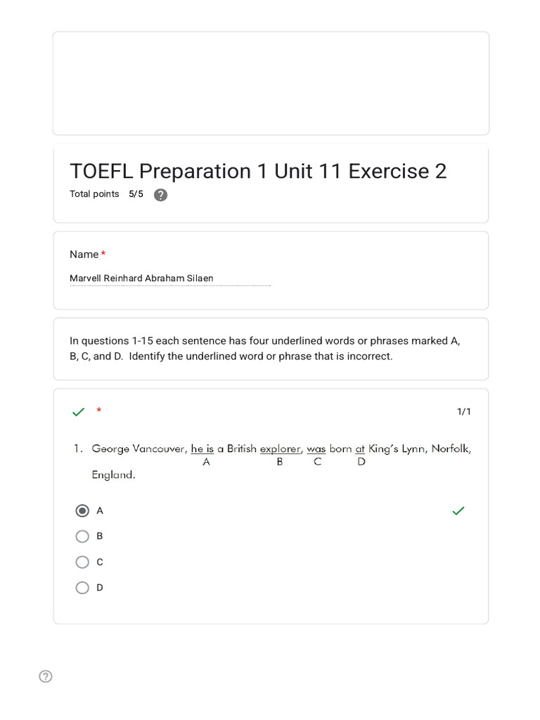 TOEFL Preparation 1 Unit 11 Exercise 2 | PDF