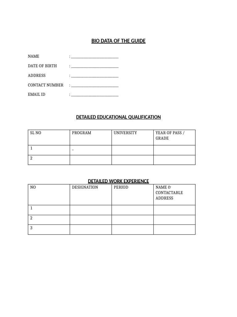 Guide Bio Data Template | PDF