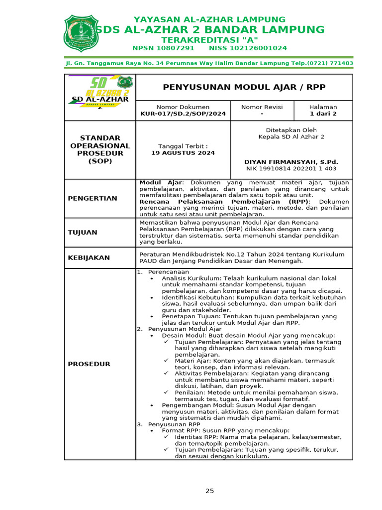 SOP Penyusunan Modul Ajar dan RPP | PDF