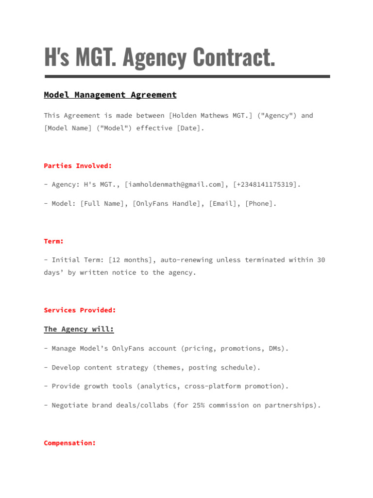 Model Management Agreement Template | PDF