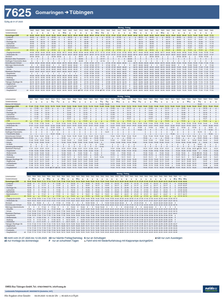Horaires du bus 7625 Gomaringen-Tübingen | PDF