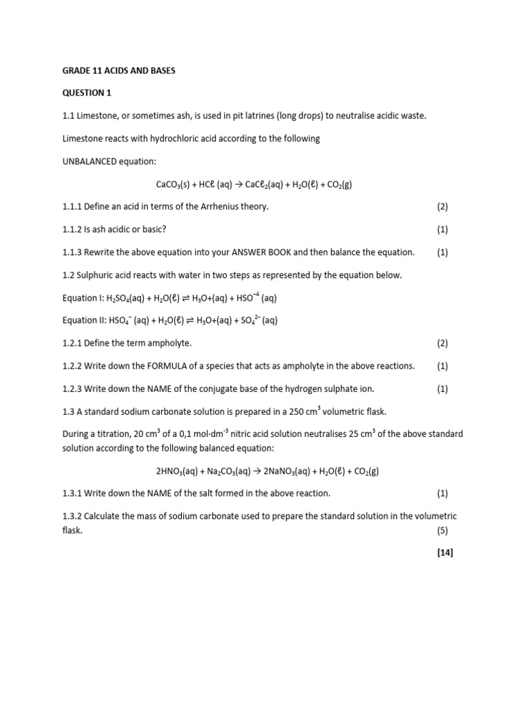 Grade 11 Acids and Bases Exam Guide | PDF | Acid | Analytical Chemistry