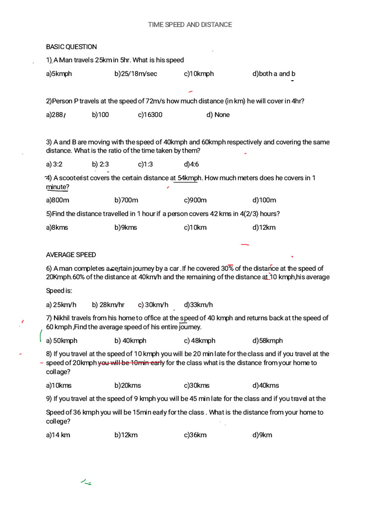 Time, Speed, and Distance Problems | PDF | Speed | Velocity