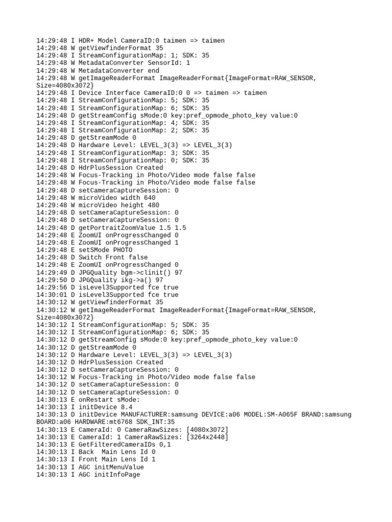 Camera Session Logs and Configurations | PDF | Software Development Kit ...