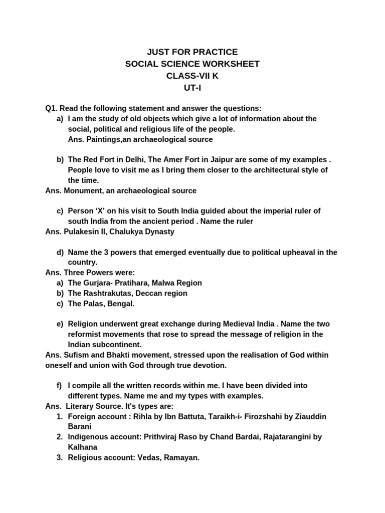 Class VII Social Science Worksheet | PDF | Earth Sciences | Nature