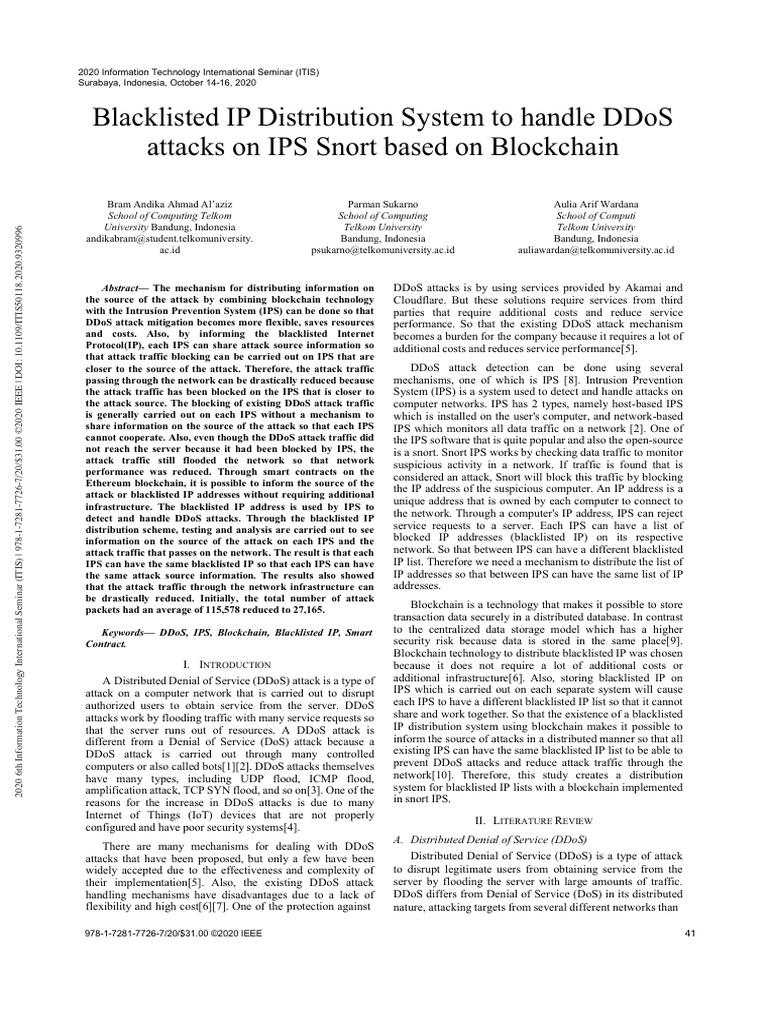 Blacklisted IP Distribution System To Handle DDoS Attacks On IPS Snort ...