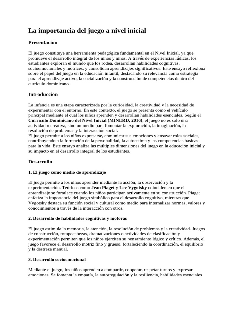 Importancia del juego en educación inicial | PDF | Educación de la ...