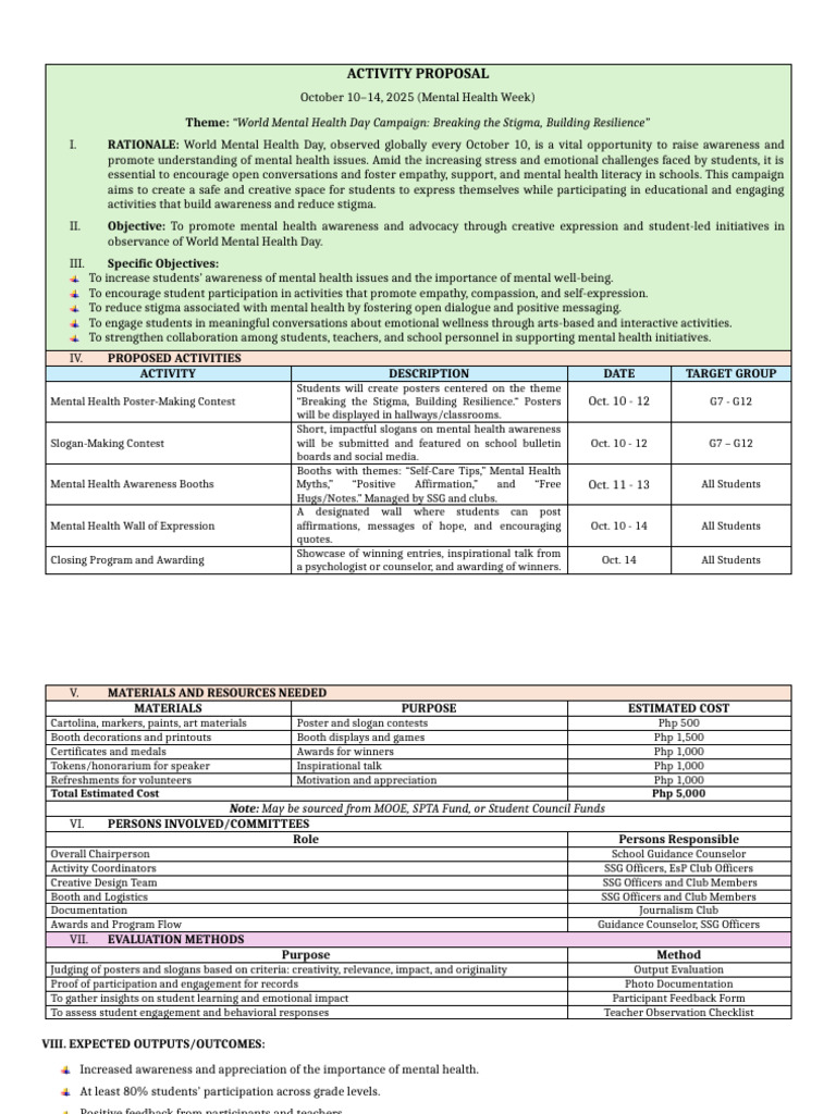 Mental Health Week Activity Proposal | PDF | Mental Health ...