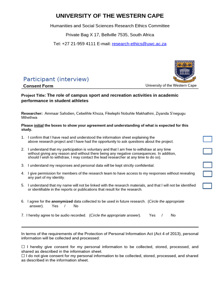 Consent Form for Sport Research Study | PDF