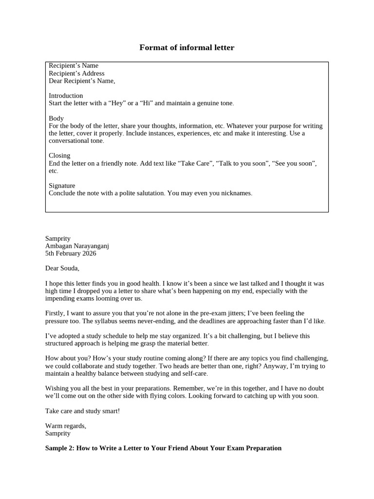 Informal Letter on Exam Preparation | PDF