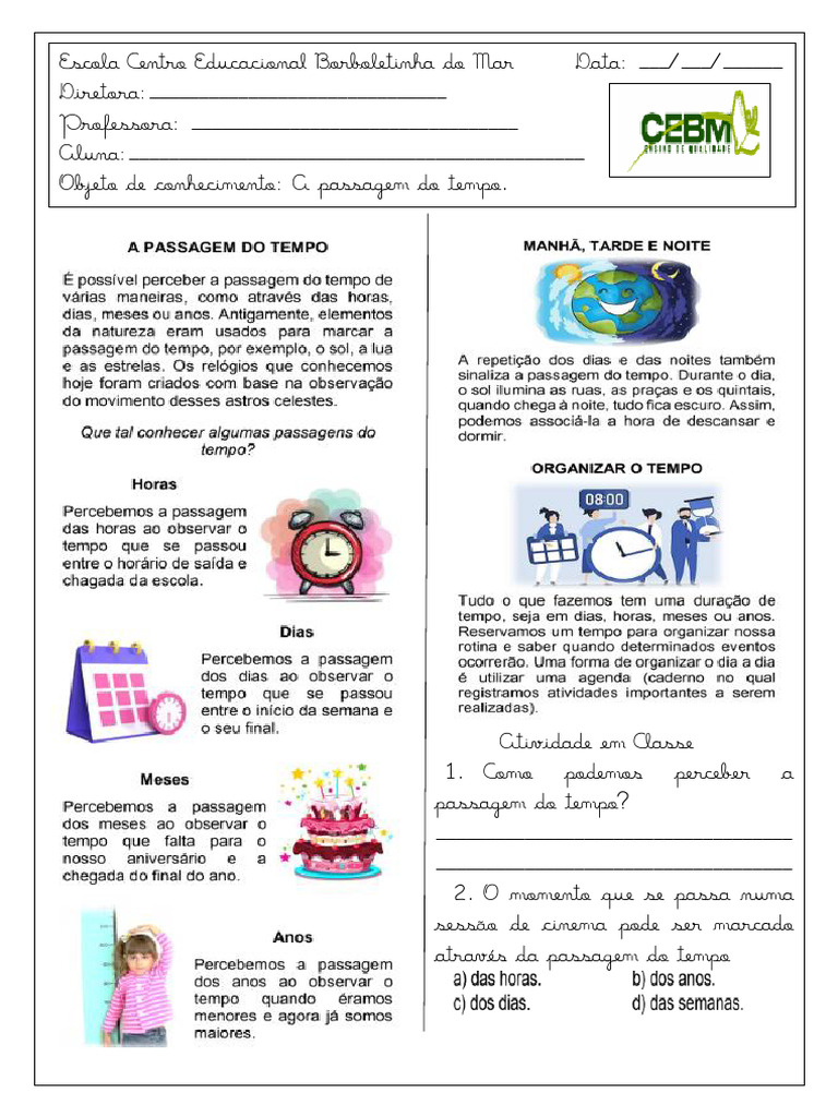 Atividades sobre a Passagem do Tempo | PDF