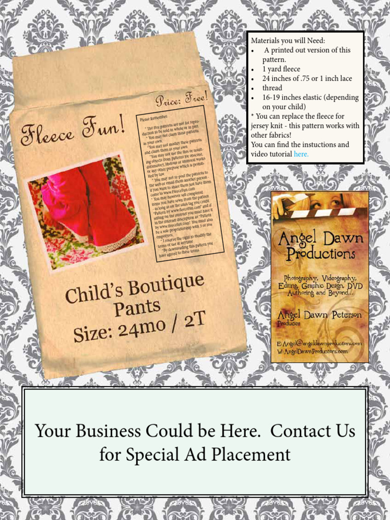 Fleece Fun Boutique Style Pants 24 Mo to 2t | PDF