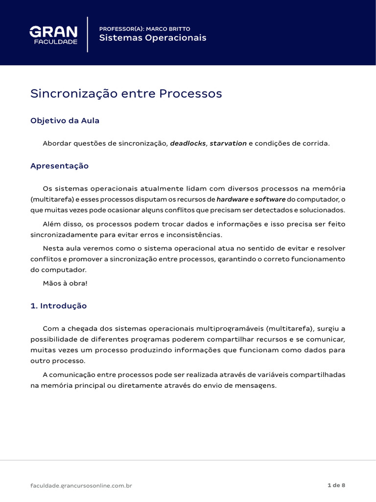 Sincronização e Controle de Processos | PDF | Sistema operacional ...