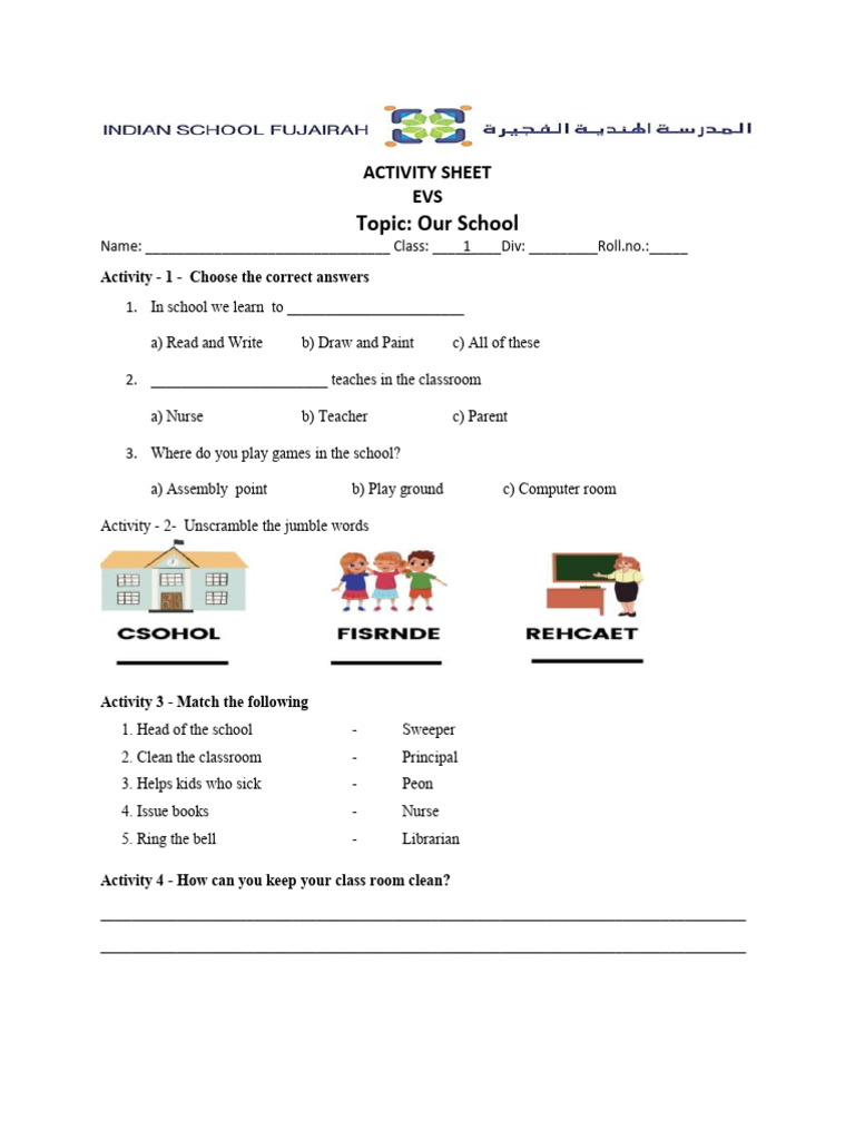 School Activity Sheet for Kids | PDF
