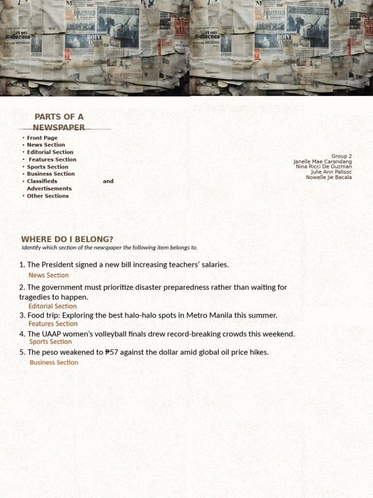 Parts-of-a-Newspaper Journalism Language and Journalism | PDF ...