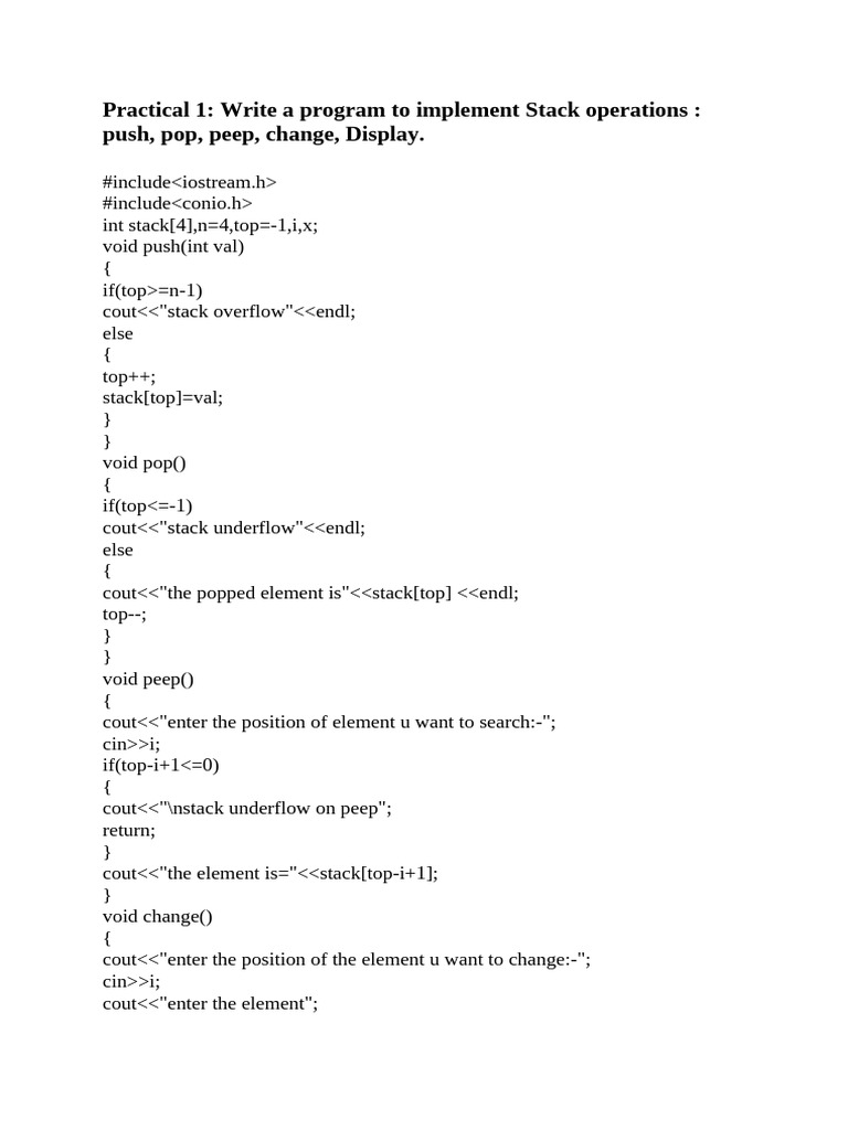 Stack Operations Program in C++ | PDF