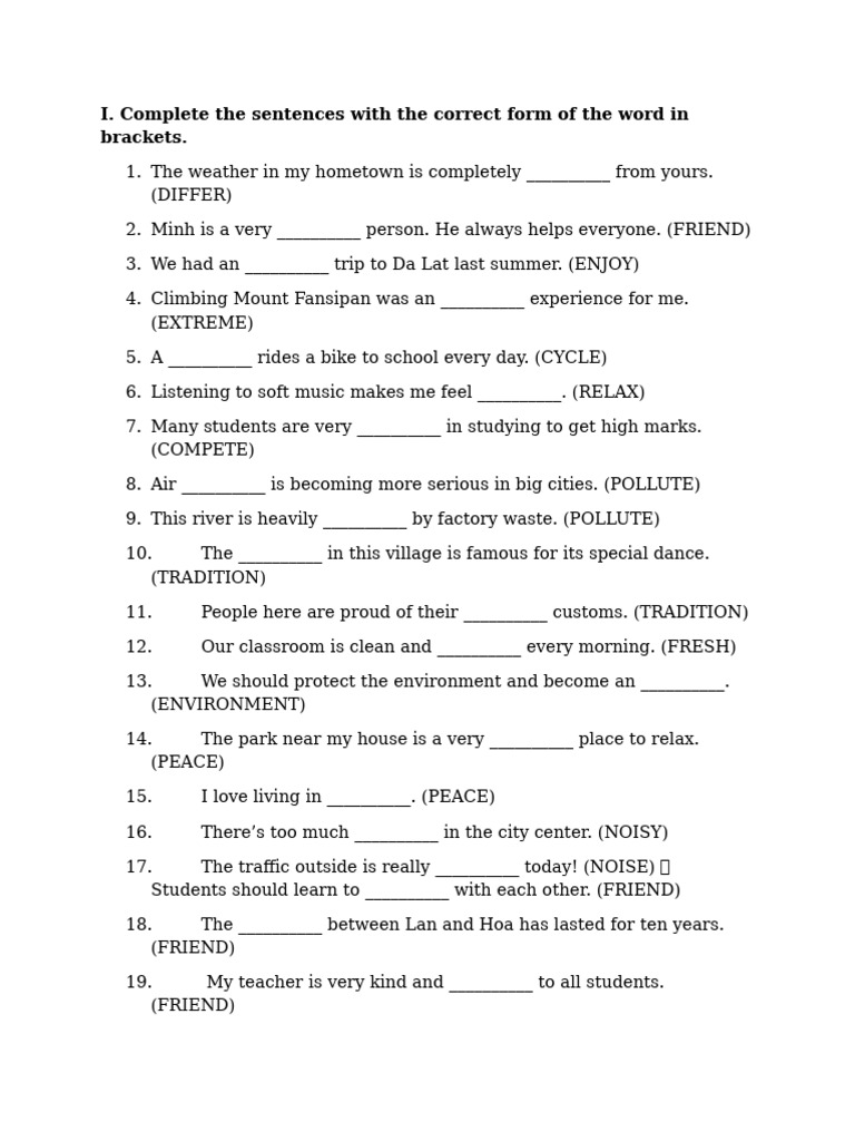 Vocabulary Exercise: Word Forms Completion | PDF | Chess Openings | Chess