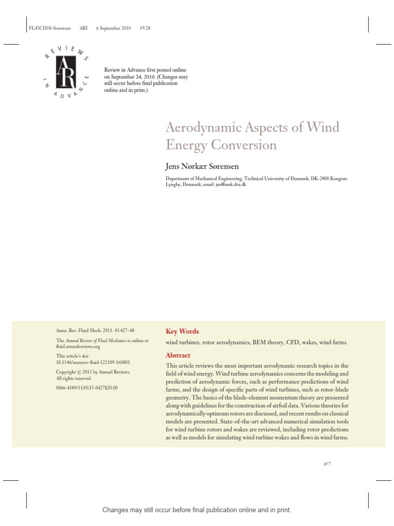 Aerodynamics in Wind Turbine | PDF | Turbine | Wind Turbine