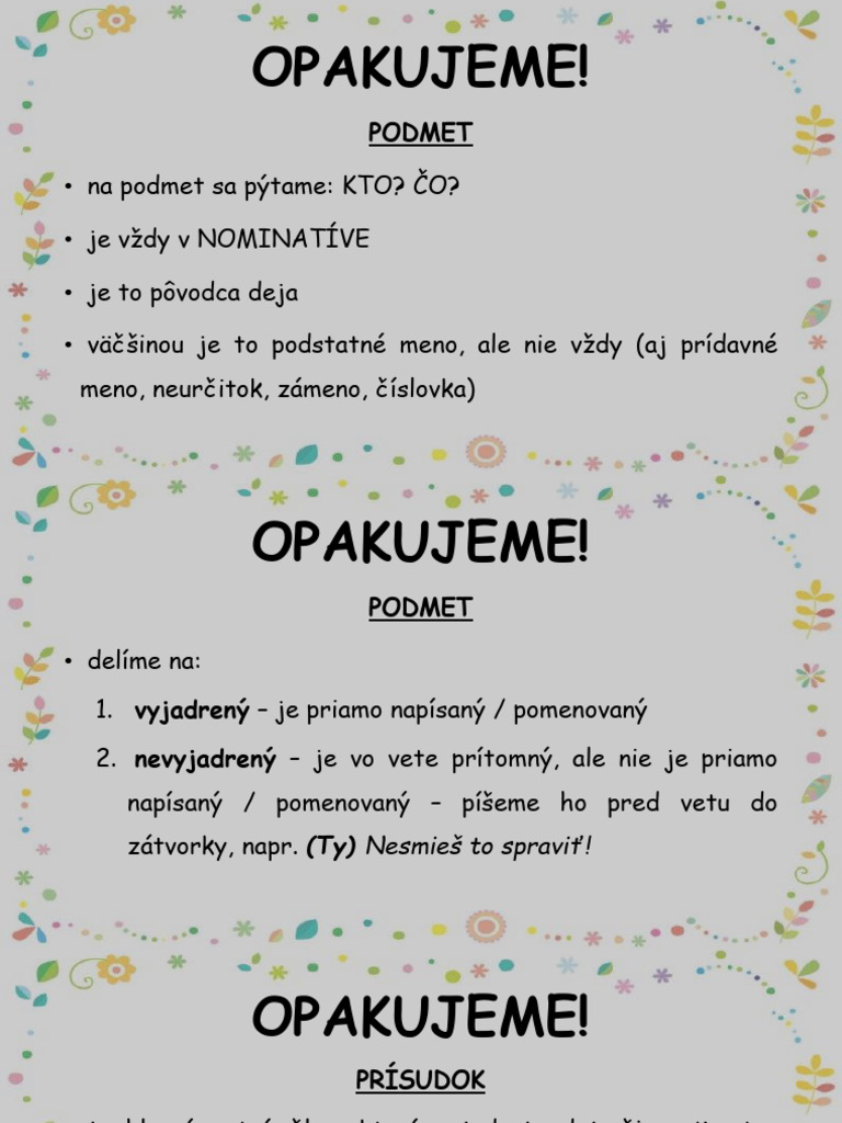 SJL - Podmet, Prísudok A Prisudzovací Sklad | PDF
