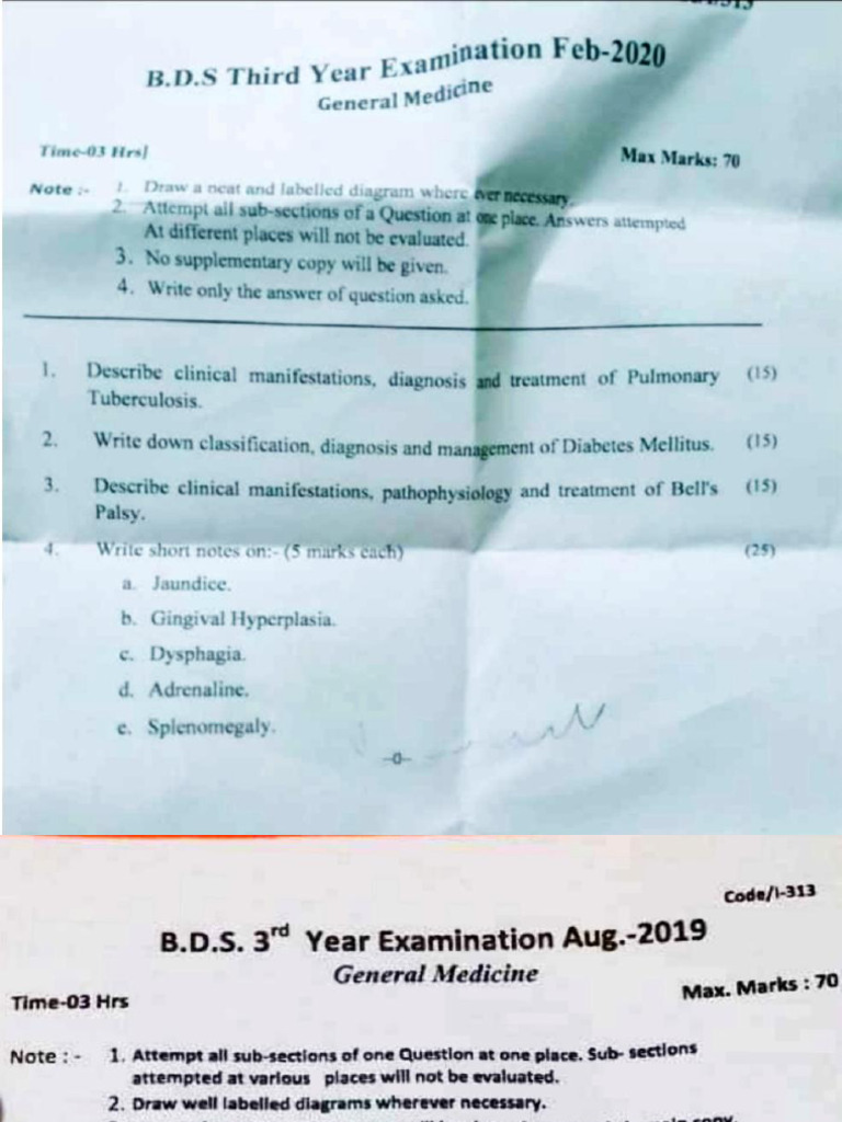 BDS Third Year General Medicine Exam Questions | PDF | Clinical ...