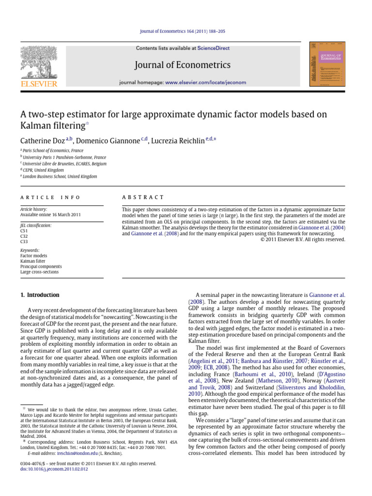 Two-Step Estimator for Dynamic Factor Models | PDF | Kalman Filter ...