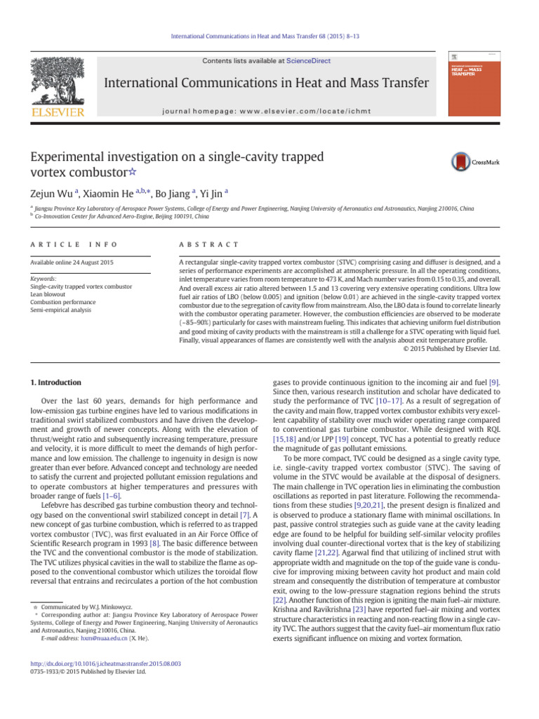 Single-Cavity Trapped Vortex Combustor Study | PDF | Combustion | Gas ...