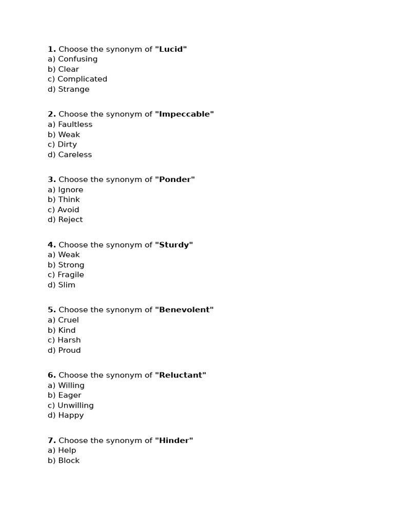 Synonyms and Antonyms Quiz | PDF