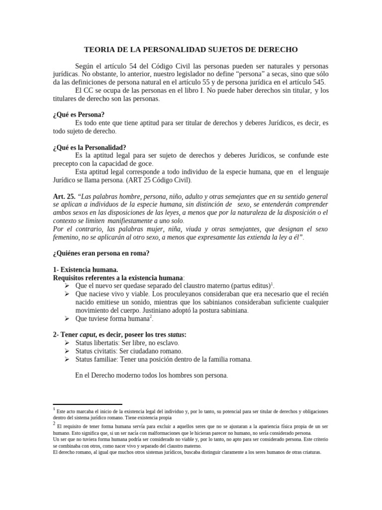 Teoría de la Personalidad y Sujetos de Derecho | PDF | Bienes (Ley ...